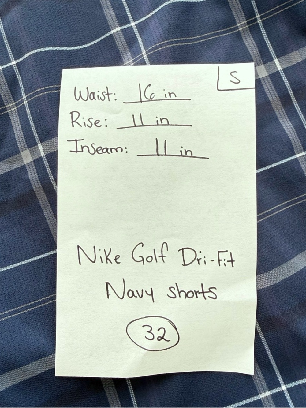 Nike Golf Dri-FIT Men's 32 Navy‎ Blue Plaid Flat Front Golf Shorts 11" Inseam - Picture 7 of 7